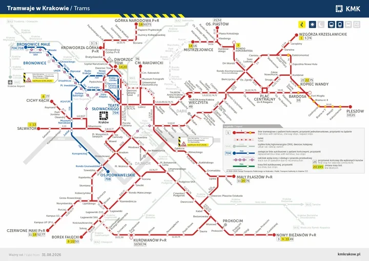 Tramwaje w Krakowie jadą inaczej. Zawieszono osiem linii