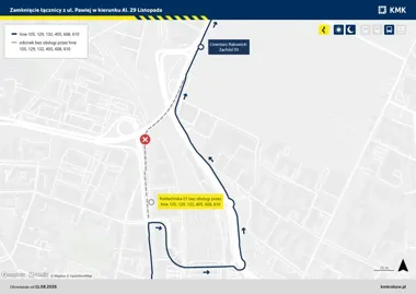 Zamknięta łącznica przy Pawiej zmieni trasy sześciu linii KMK
