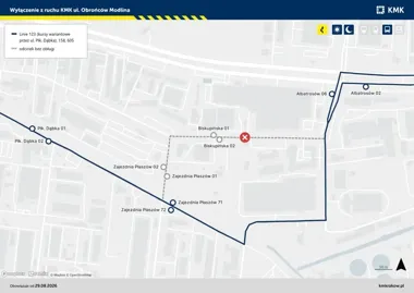 Zamknięcie Obrońców Modlina zmieni trasy trzech linii autobusowych